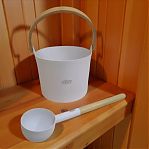 Набор для бани 212F Simple White, шайка объем 5 л, черпак 0.2 л, алюминий, ручки бамбук