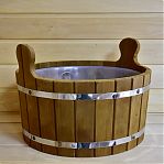 Ушат для бани и сауны, Банная линия 12-846, объем 10 л, Термолипа, вставка из пластика, дерево