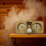 Станция банная 212F ТН-25R GOLD термогигрометр с песочными часами, канадский кедр, светло-коричневый