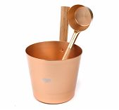 Набор аксессуаров для бани 212F OXY-M GOLD-2, шайка 5 л, черпак 0.2 л, алюминий, бамбук