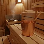 Набор аксессуаров для бани 212F OXY-M GOLD-2, шайка 5 л, черпак 0.2 л, алюминий, бамбук