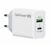 Устройство зарядное GoPower GPQC08, сетевое 1USB+1Type-C 20W QC3.0, белое