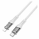 Шнур Hoco USB-C U111 Transparent Type-C - Lightning, 20 Вт, 1.2 м, серый