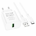 Устройство зарядное Borofone BA72A Spring 1xUSB с Кабелем USB - Type-C, 18 Вт, белый