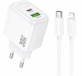 Блок зарядный Hoco CS55A Surplus 1xUSB + 1xUSB-C с Кабелем Type-C - Lightning, 30 Вт, белый