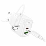 Блок зарядный Hoco CS55A Surplus 1xUSB + 1xUSB-C с Кабелем Type-C - Lightning, 30 Вт, белый