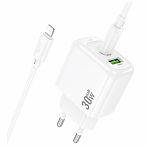 Блок зарядный Hoco CS55A Surplus 1xUSB + 1xUSB-C с Кабелем Type-C - Lightning, 30 Вт, белый