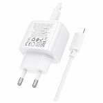 Блок зарядный Hoco CS55A Surplus 1xUSB + 1xUSB-C с Кабелем Type-C - Lightning, 30 Вт, белый