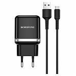 Устройство зарядное Borofone BA36A High speed 1xUSB с Кабелем USB - Type-C, 3A, 18 Вт, черный