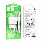 Блок зарядный Hoco C141A + кабель Type-C, 2USB Для быстрой зарядки, 2.1A, 1 м, белый