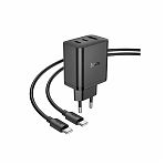 Устройство зарядное для телефона Hoco N51 с кабелем Type-C, USB Type-A, черный