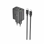 Устройство зарядное для телефона Hoco N51 с кабелем Type-C, USB Type-A, черный