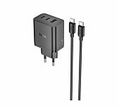 Устройство зарядное для телефона Hoco N51 с кабелем Type-C, USB Type-A, черный