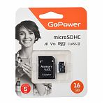 Флеш-карта microSD GoPower с адаптером, Class10, А1, V10, 16GB