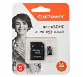 Флеш-карта microSD GoPower с адаптером, Class10, А1, V10, 16GB