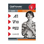 Флеш-карта microSD GoPower с адаптером, Class10, А1, V10, 16GB