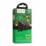 Блок зарядный Hoco CS32A, USB-Type-C, 3 А, 2 разъема, черный