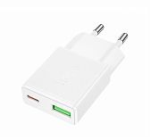 Блок зарядный Hoco N73W, USB Type-A, USB Type-C, 18 Вт, 3А, 2 порта, белый