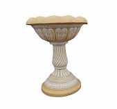 Ваза садовая Высокая, на витой ножке, бетонная, белые вензеля