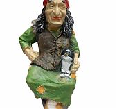 Фигура садовая Баба Яга на ступе с Кошкой, 360х400х740 мм, полистоун