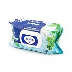 Салфетки влажные Aura Pure Cotton с крышкой, хлопок и мята, 120 шт