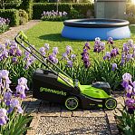 Газонокосилка аккумуляторная Greenworks GD24X2LM41K2x, 24В, травосборник 60 л, 2 АКБ 4 A•ч, зарядное устройство