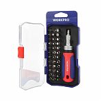 Отвертка с трещоткой Workpro WP200517, эргономичная рукоятка, 38 предметов