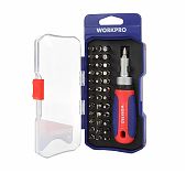Отвертка с трещоткой Workpro WP200517, эргономичная рукоятка, 38 предметов