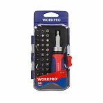 Отвертка с трещоткой Workpro WP200517, эргономичная рукоятка, 38 предметов