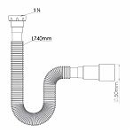 Труба гофрированная McAlpine Nova 1315 гибкая, с гайкой, раздвижная, вход 1 1/2", выход 40/50 мм, длина 740 мм, белая