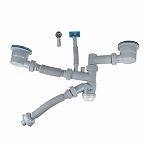 Сифон трубный AV Engineering AVE129784, для кухонной мойки, 3 1/2"-1 1/2", два перелива, серый