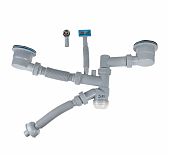 Сифон трубный AV Engineering AVE129784, для кухонной мойки, 3 1/2"-1 1/2", два перелива, серый
