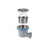 Сифон трубный AV Engineering AVE129784, для кухонной мойки, 3 1/2"-1 1/2", два перелива, серый