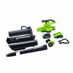 Воздуходувка-пылесос аккумуляторная Greenworks G40ABVIIK5, 40В, 1 акк. х 5,0 Ah+з.у