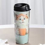 Термокружка Daniks Кот YYCF001-ct, пластиковый корпус и колба, цвет голубой, объем 380 мл