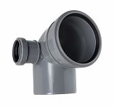 Отвод канализационный Sinikon 552003.R, 90 гр. 110 мм, с левым патрубком диаметром 50 мм, полипропилен, серый