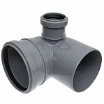 Отвод канализационный Sinikon 554003.R, 90 гр. 110 мм, с правым патрубком диаметром 50 мм, полипропилен, серый