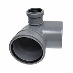 Отвод канализационный Sinikon 554003.R, 90 гр. 110 мм, с правым патрубком диаметром 50 мм, полипропилен, серый