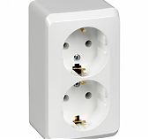 Розетка 2-местная Systeme Electric  Этюд PA16-007B с заземлением, накладная, белая