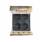 Розетка 4-местная Lezard Leto 752-3400-127BDP с заземлением, накладная, графит