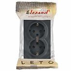 Розетка 2-местная Lezard Leto 752-3400-127B с заземлением, накладная, графит