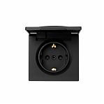 Розетка 1-местная Lezard Leto 752-4200-123B с заземлением, встраиваемая, с крышкой, чёрный бархат