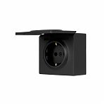 Розетка 1-местная Lezard Leto 752-4200-123B с заземлением, встраиваемая, с крышкой, чёрный бархат