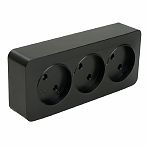 Розетка 3-местная Stekker MST10-13-05 София 49500, без заземления, накладная, черный матовый