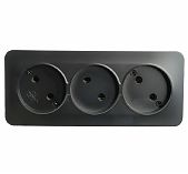 Розетка 3-местная Stekker MST10-13-05 София 49500, без заземления, накладная, черный матовый