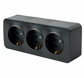 Розетка 3-местная Stekker MST16-13-05 Cофия 49502 с заземлением, накладная, черный матовый