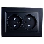 Розетка 2-местная Stekker PST10-9013-03 Эрна 39478, без заземления, с рамкой, цвет черный