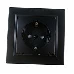 Розетка 1-местная Stekker PST16-9010-03 Эрна 39479, с заземлением, с рамкой, цвет черный 