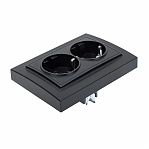 Розетка 2-местная Stekker PST16-9011-03 Эрна 39482, 16 А, с заземлением, с рамкой, цвет черный