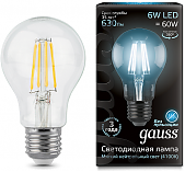 Лампа Gauss LED Filament A60 E27 6W 4100К 102802206